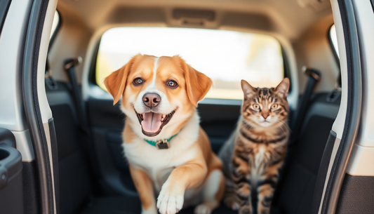 A happy dog and cat in a comfortable pet carrier