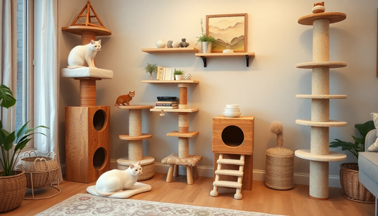 Cozy indoor cat furniture with cat trees and scratching posts