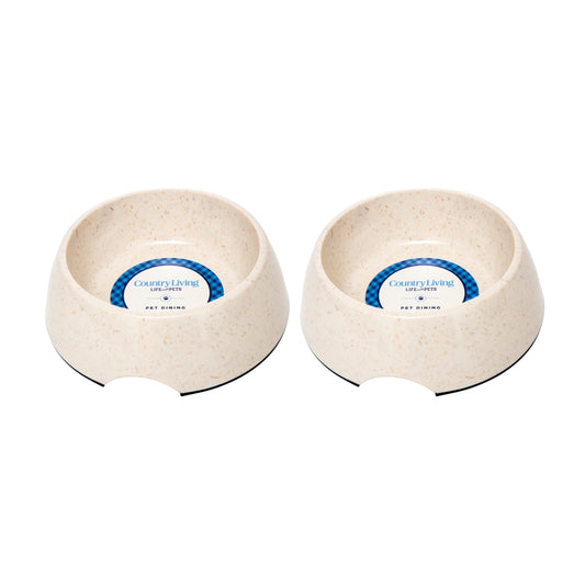 Set of two natural fiber dog bowls made from bamboo for eco-friendly pet feeding