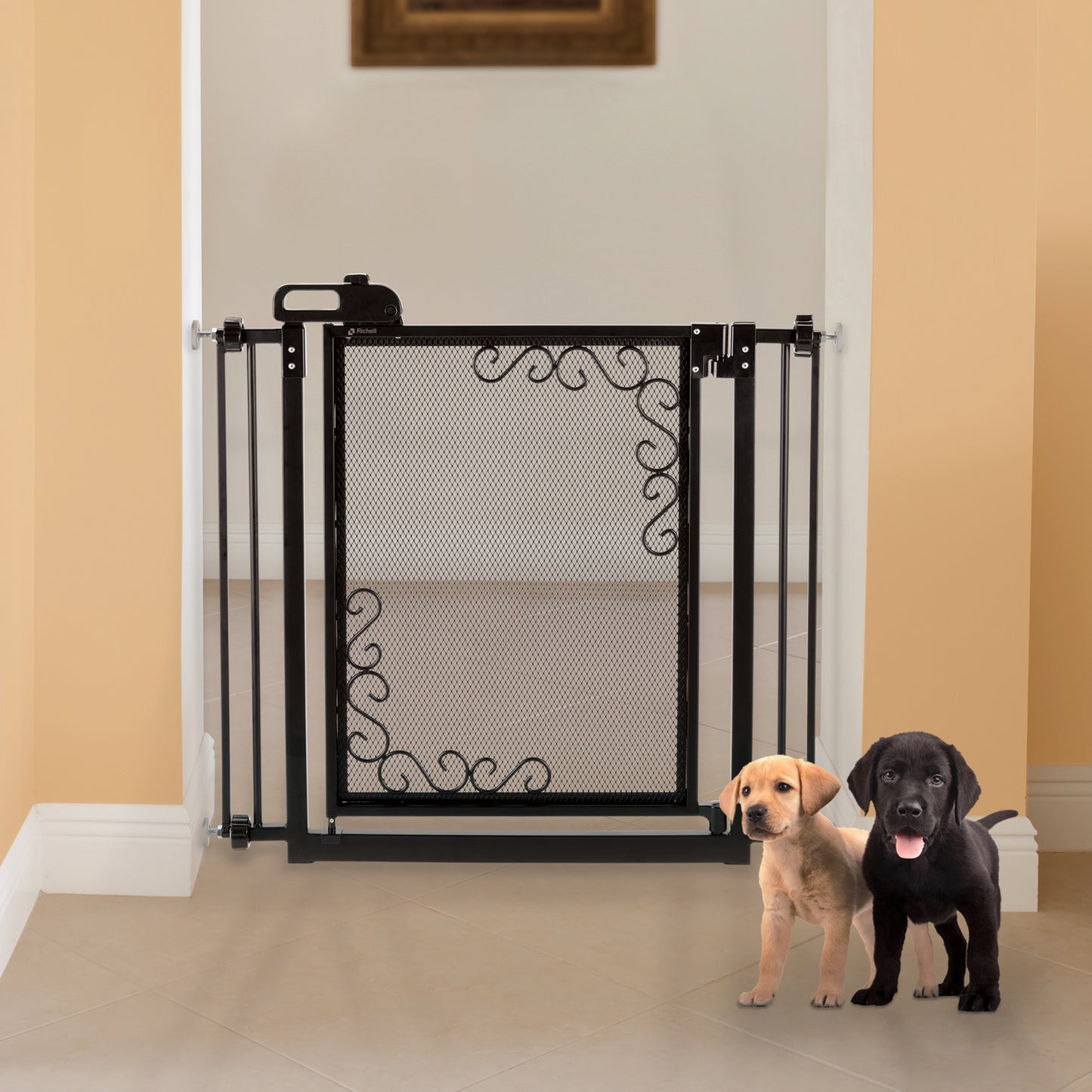 One-Touch Metal Mesh Pet Gate in Antique Bronze PawCounter.com