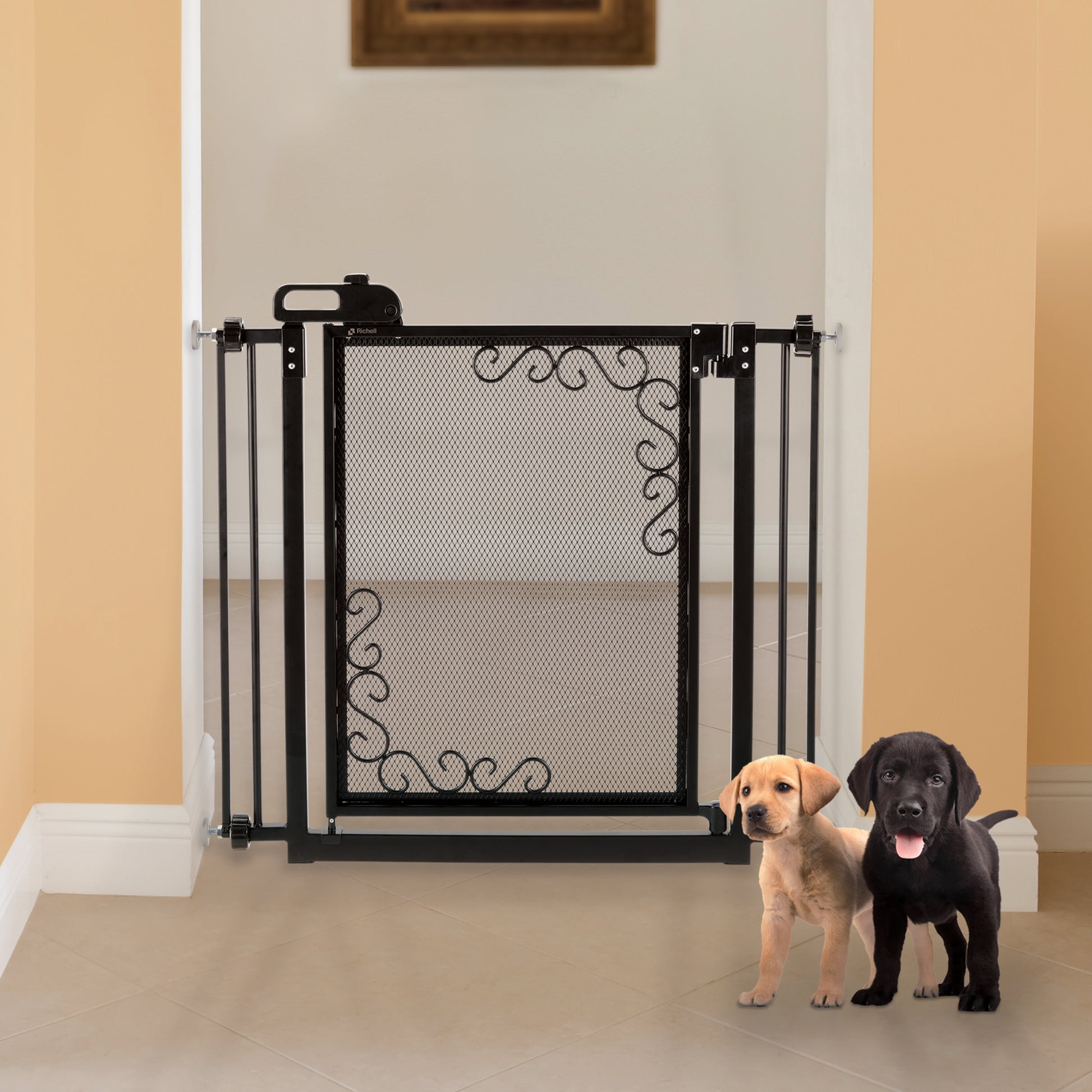 One-Touch Metal Mesh Pet Gate in Antique Bronze PawCounter.com