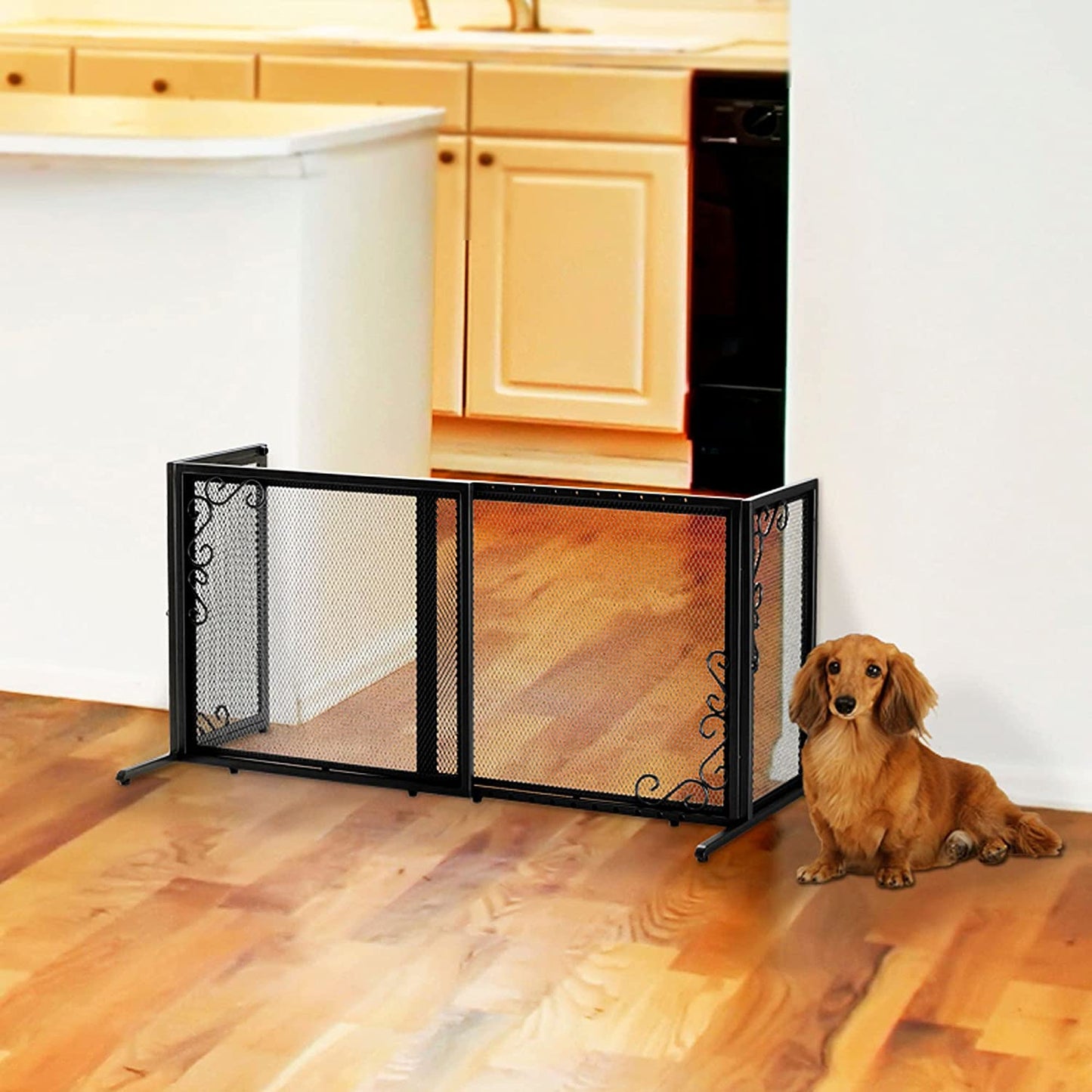 Richell Small Freestanding Metal Mesh Pet Gate in Antique Bronze PawCounter.com