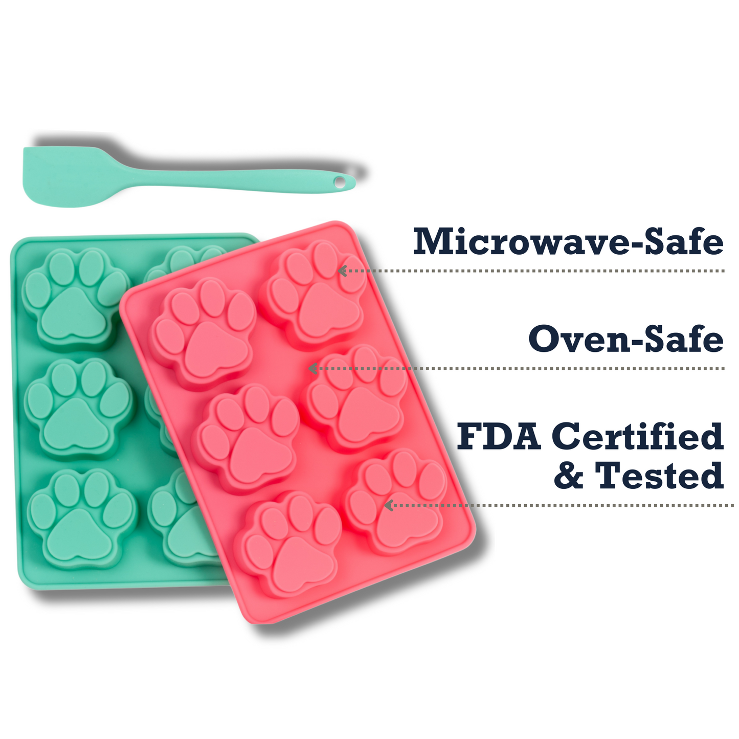 Country Living 3-Piece Silicone Baking Kit – Includes 2 Baking Trays (6-Cavity Paw Print Mold) & Spatula – for Homemade Dog Treats, Candy, Chocolate, and Ice Cubes