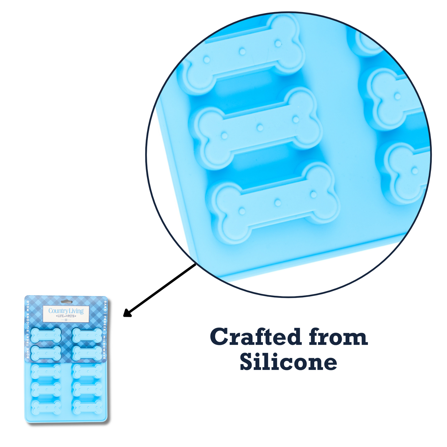 Country Living Bone-Shaped Silicone Baking Tray (10-Cavity Mold) – for Homemade Dog Treats, Candy, Cookies, Chocolate, and Ice Cubes