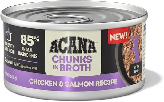Acana kitten wet food chicken and salmon recipe chunks in broth can by The Family Pet