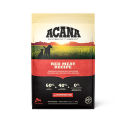 The Family Pet Acana red meat dog food bag with hearty red meat recipe for dogs