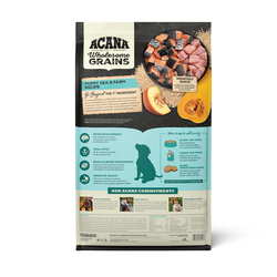 The Family Pet Acana Wholesome Grains Dry Dog Food bag with fresh meat and pumpkin visuals
