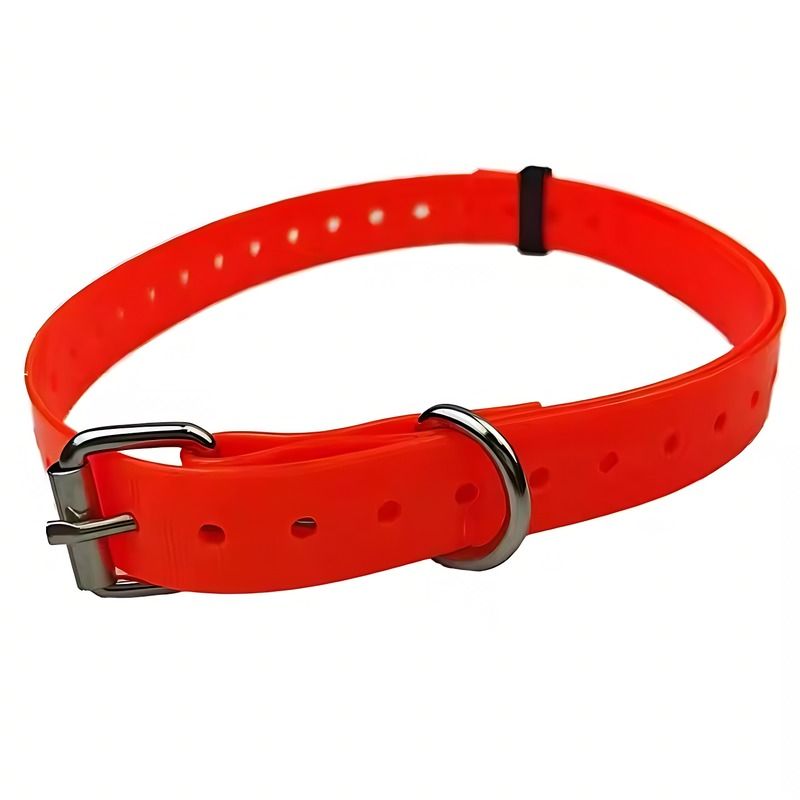Bright red adjustable dog training collar with metal buckle and D-ring from PawCounter.com