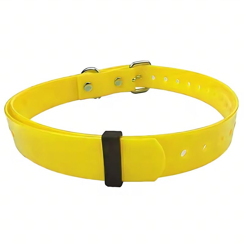 Yellow adjustable dog training collar with multiple holes and metal buckle from PawCounter.com