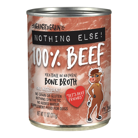 The Family Pet 100% beef wet dog food can with bone broth and no grain or gluten