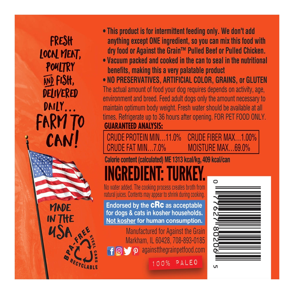 The Family Pet wet dog food with turkey, made in the USA in a BPA free and recyclable farm can