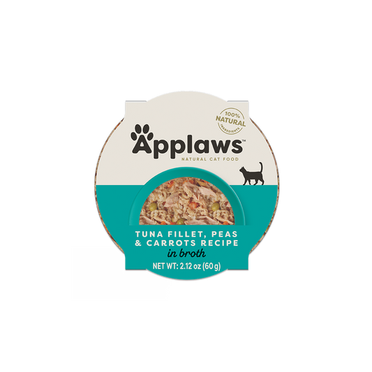 The Family Pet Applaws natural tuna cat food with tuna fillet peas and carrots recipe in broth