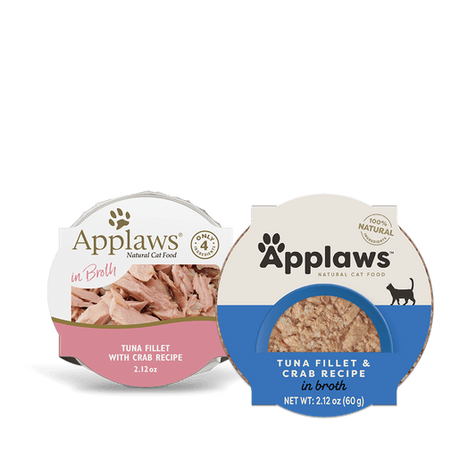Applaws wet cat food tuna fillet with crab recipe in broth by The Family Pet 2.12 oz