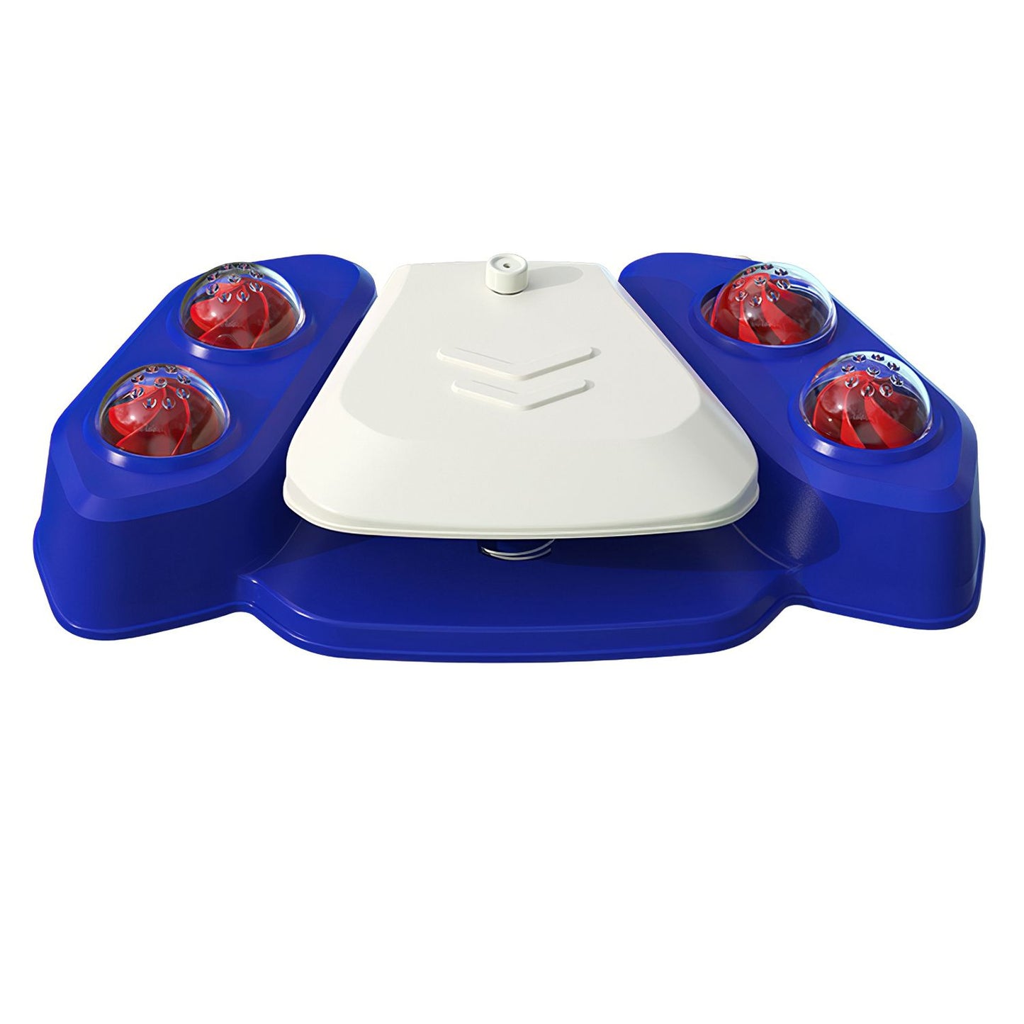 PawCounter.com automatic dog water fountain with blue base and four red play balls for pets