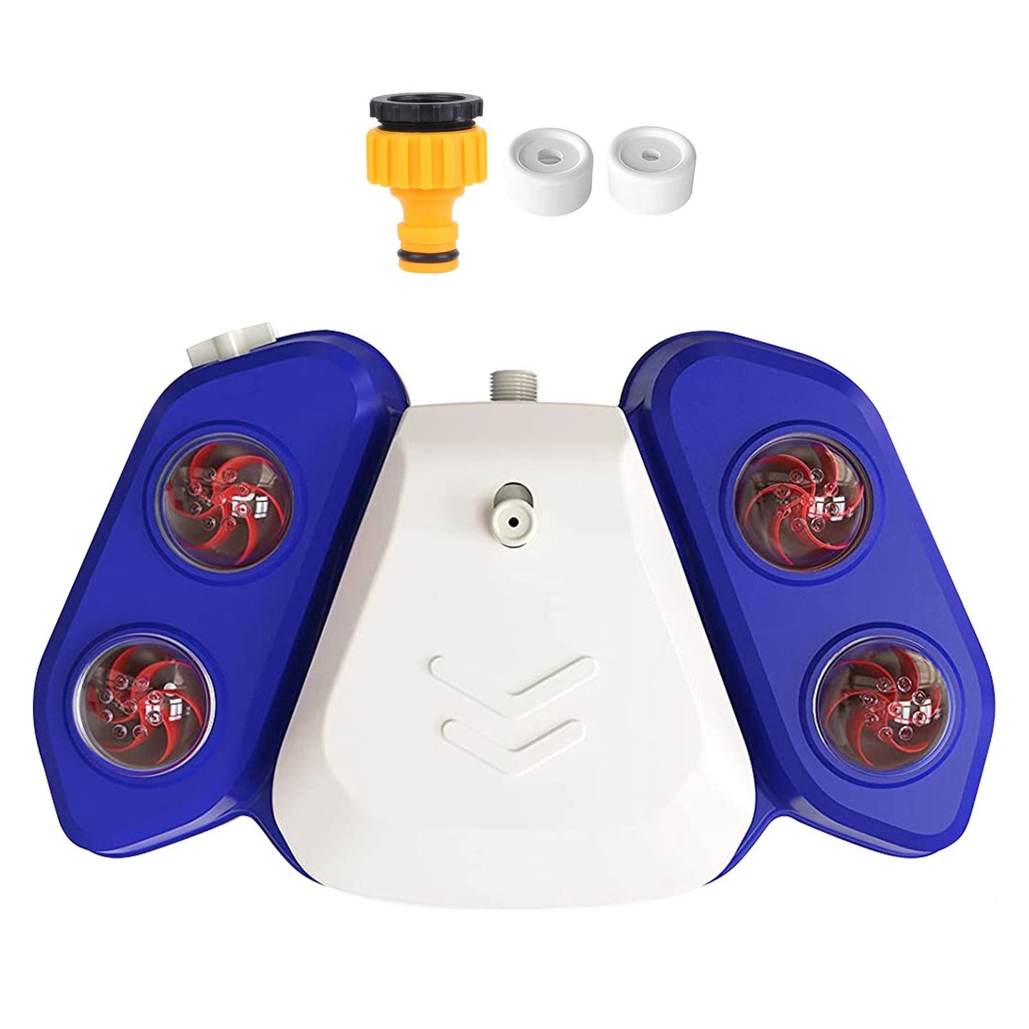 Automatic dog water fountain with dual blue water channels and accessories for pet hydration