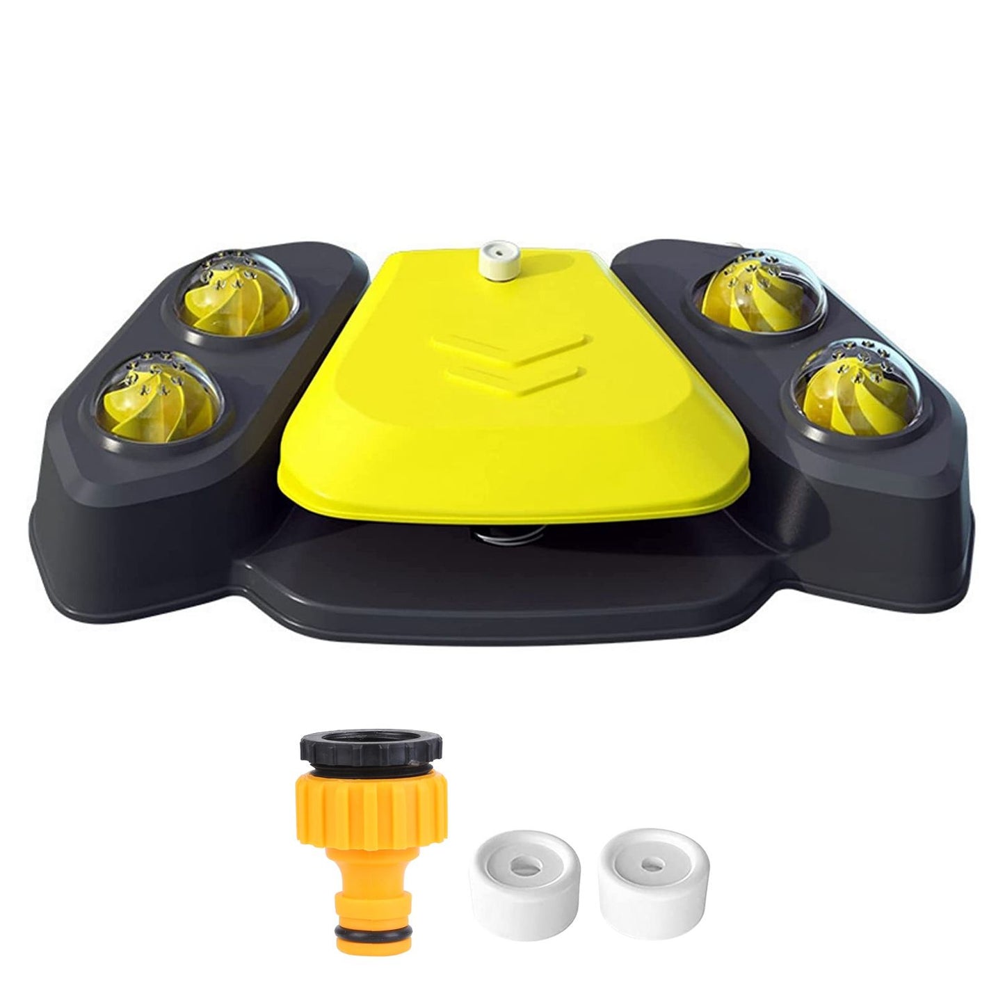 PawCounter.com automatic dog water fountain with yellow and black design and multiple drink stations