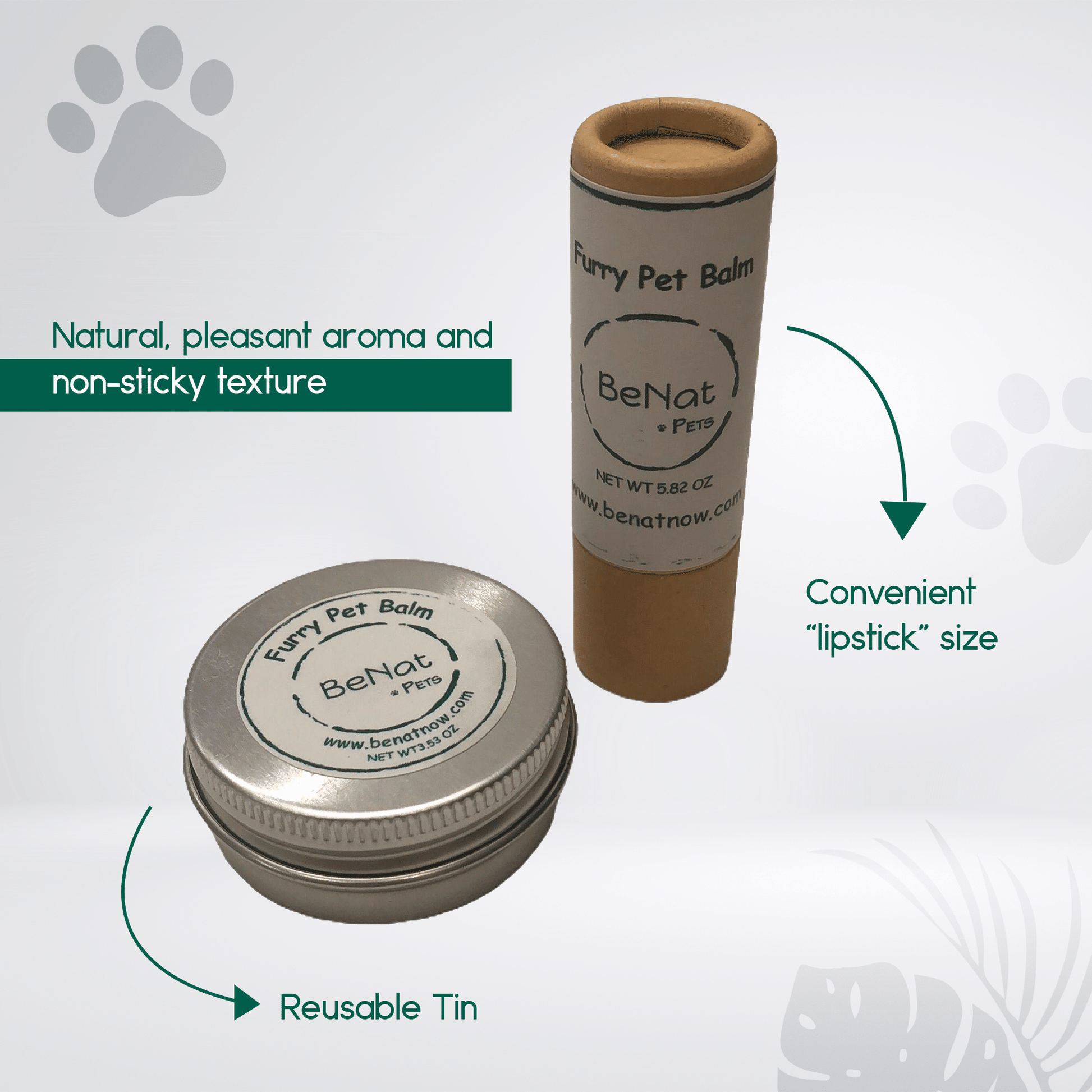 Pet grooming bundle with natural aroma pet balm in reusable tin and convenient lipstick size tube