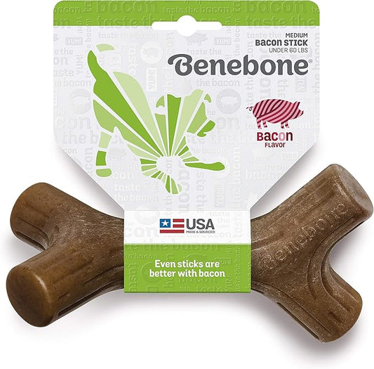 Benebone medium bacon stick dog bone chew toy for dogs under 60 lbs with bacon flavor