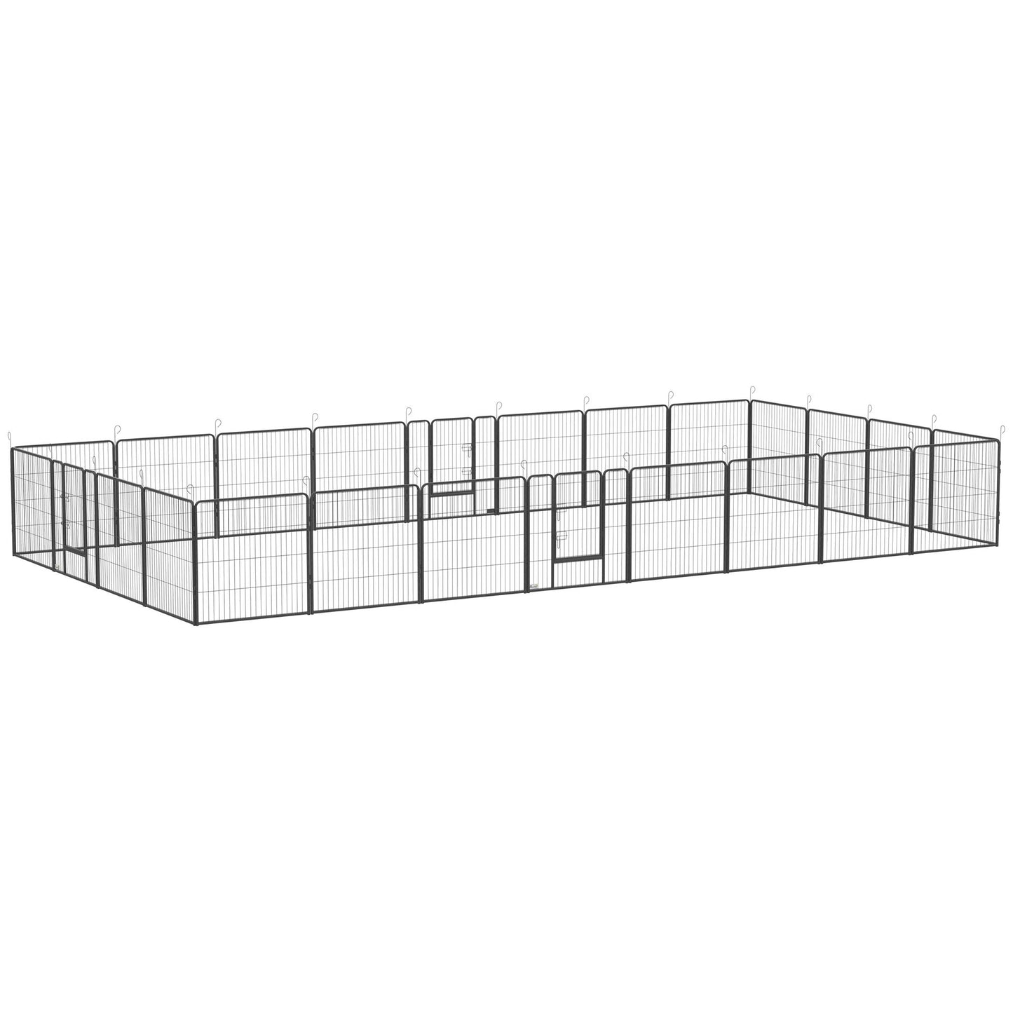 Large black metal dog playpen for small and medium dogs with multiple panels and gates
