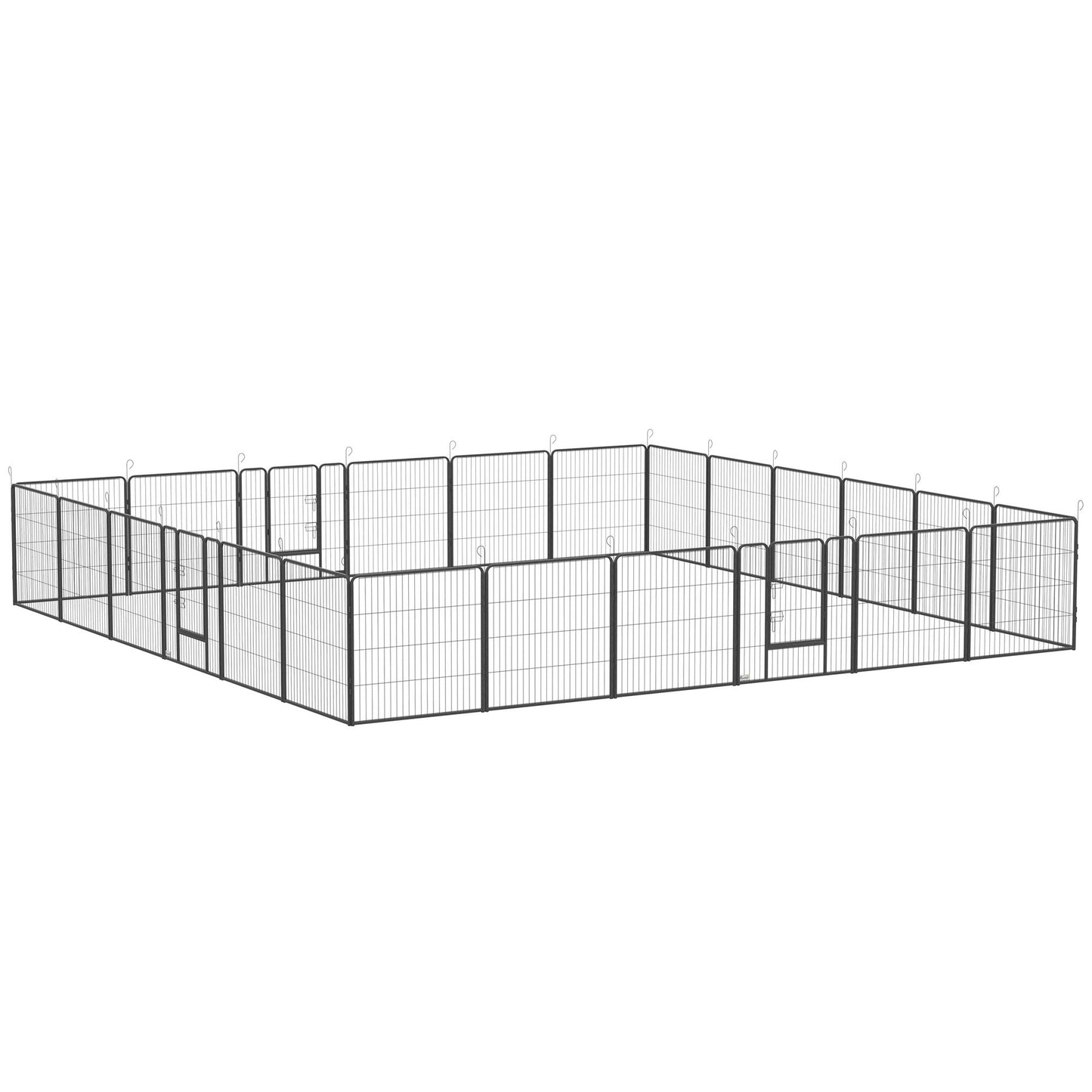 Large black metal dog playpen for small and medium dogs with secure gate panels
