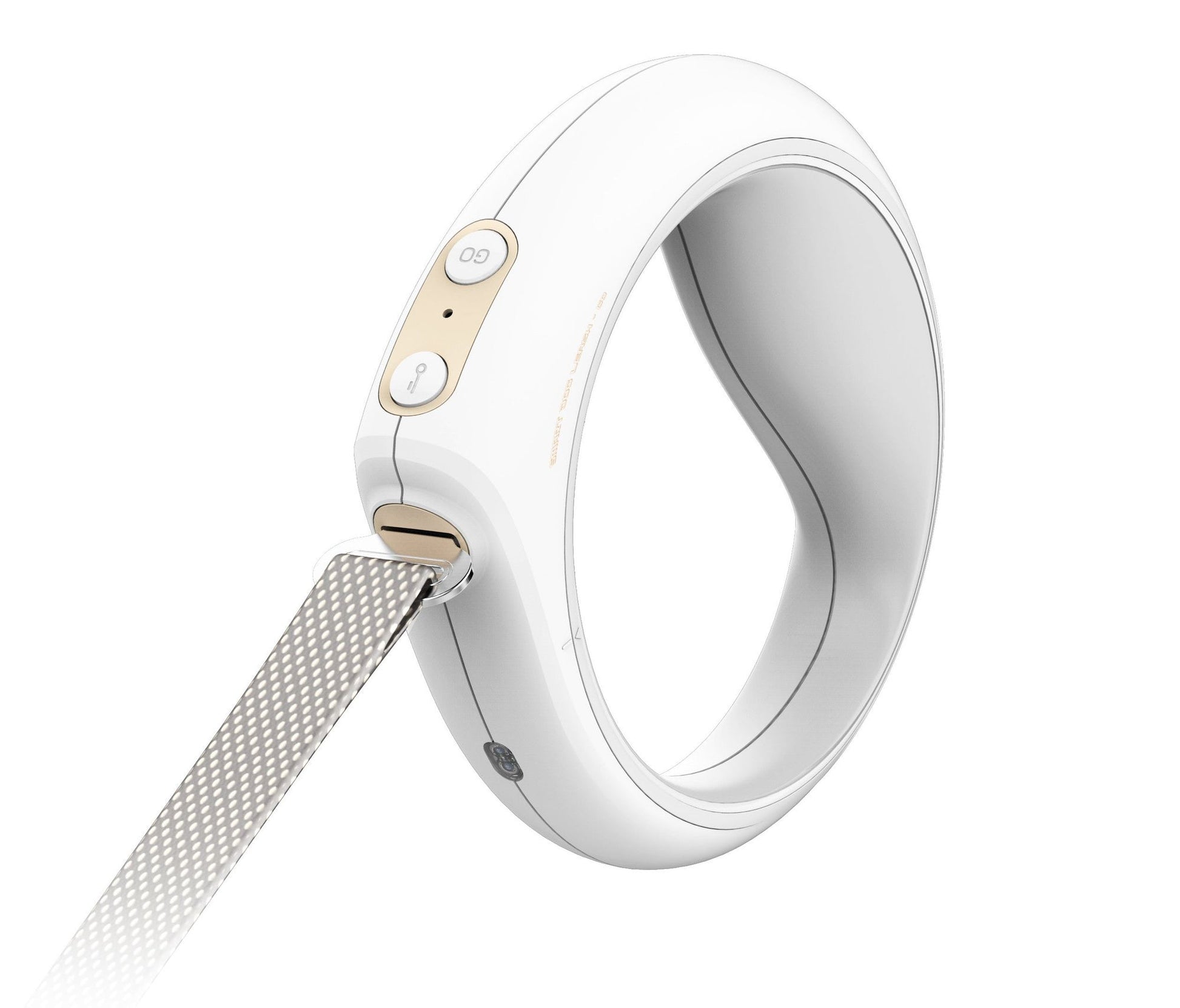 White Bluetooth smart dog leash with ergonomic handle and control buttons for easy use