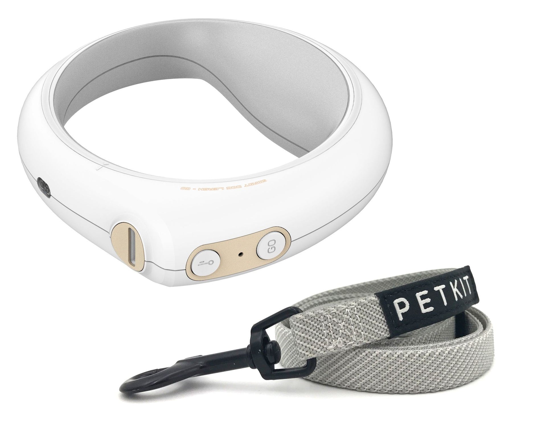 Bluetooth smart dog leash with white smart collar and gray PETKIT leash for pet tracking