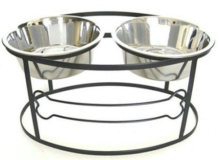 Bone Raised Double Dog Bowl - Medium/Black PawCounter.com