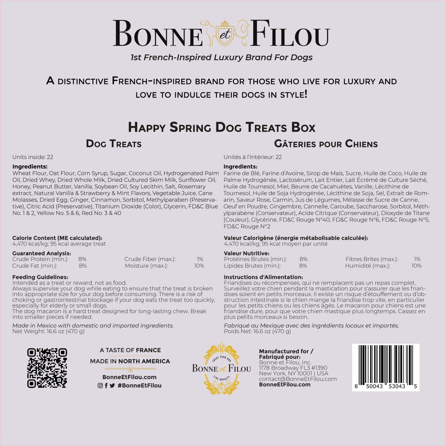 Bonne et Filou Easter dog treats gift box with 22 French-inspired luxury dog treats for spring