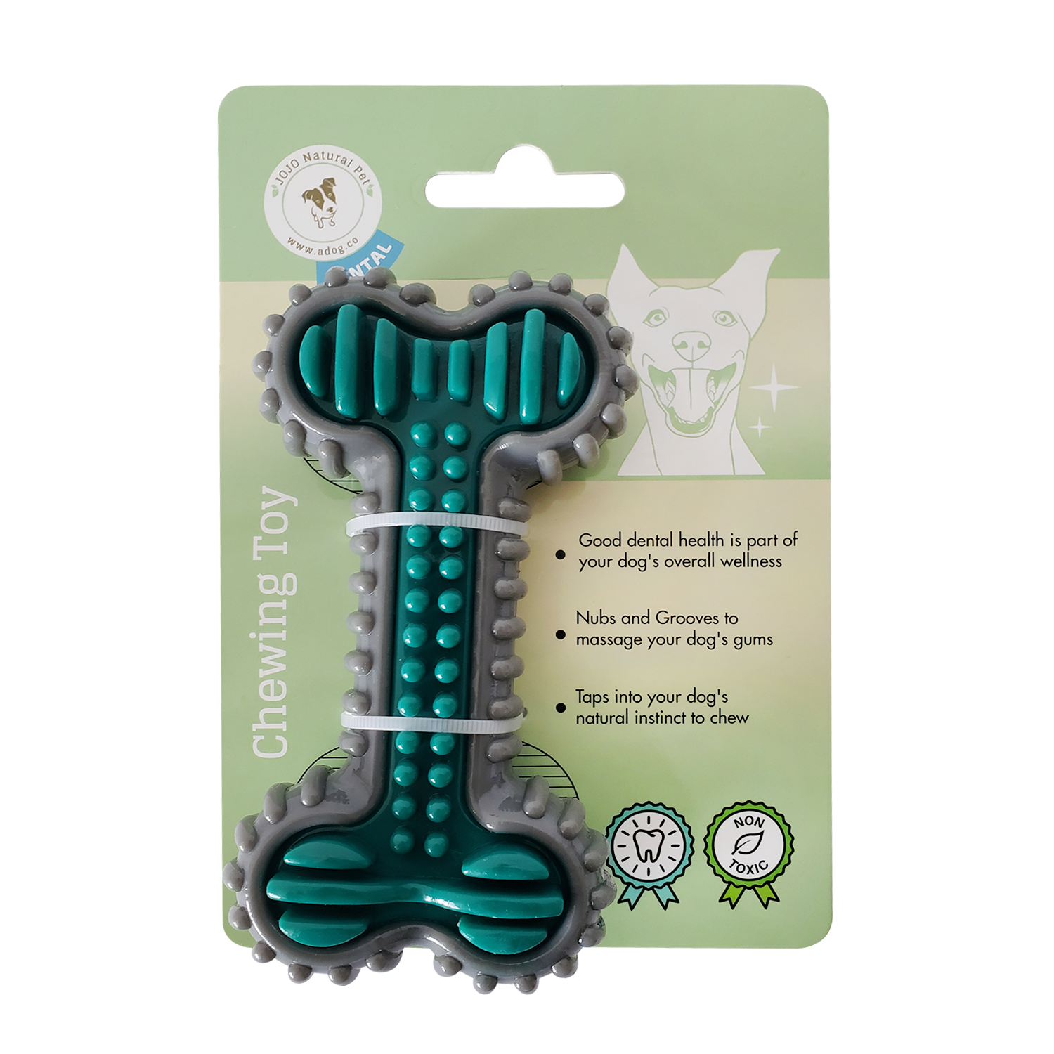 American Pet Supplies dental bone chew toy for dogs in green and gray with textured surface