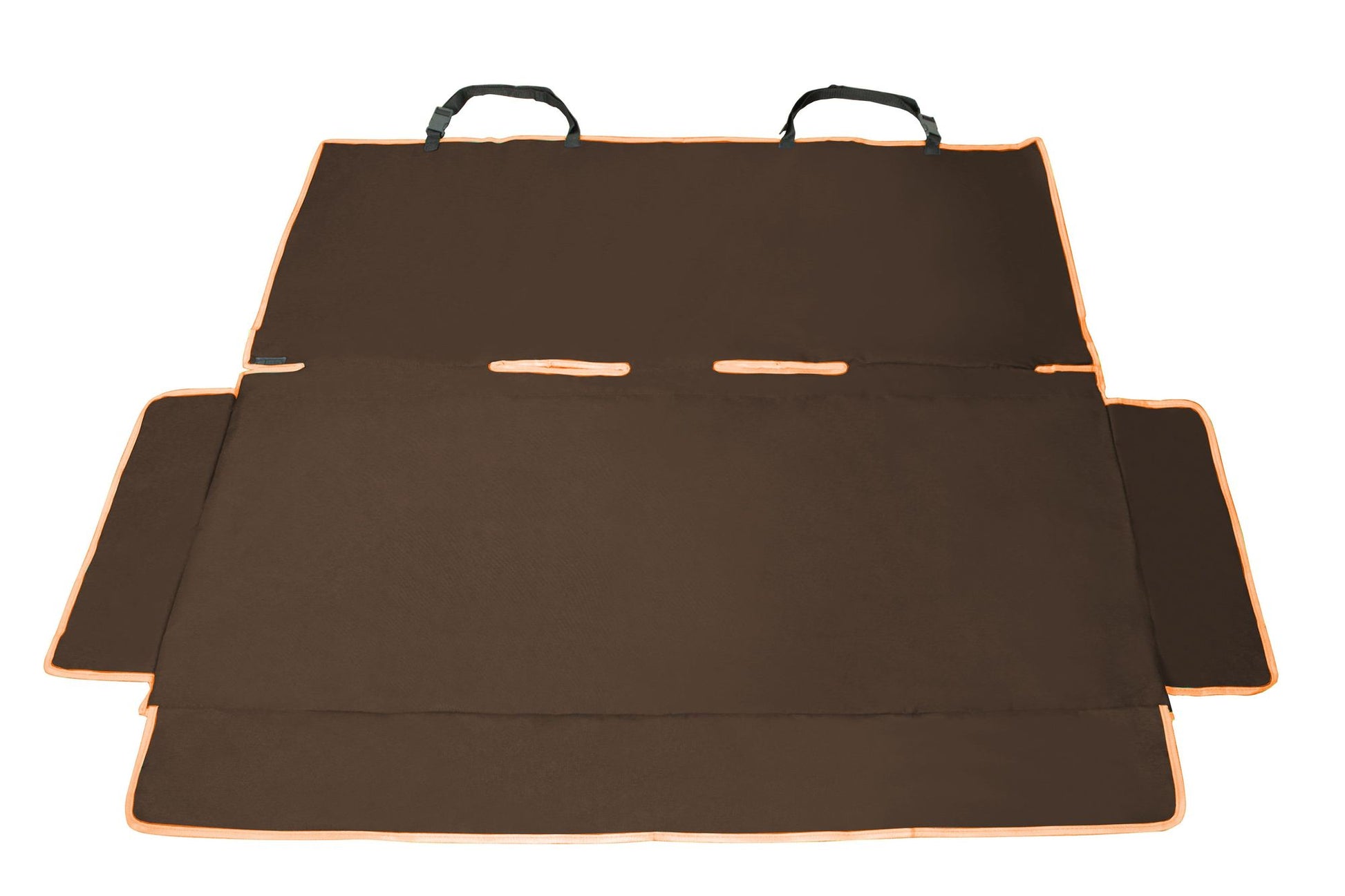 Brown pet car seat protector with side flaps and adjustable straps for vehicle seats