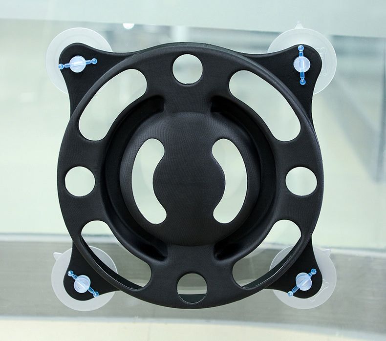 Black cat suction cup toy with four clear suction cups for window mounting and interactive play