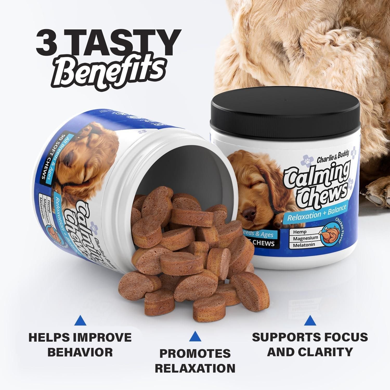 Dog calming chews with melatonin by PawCounter.com for behavior improvement and relaxation support
