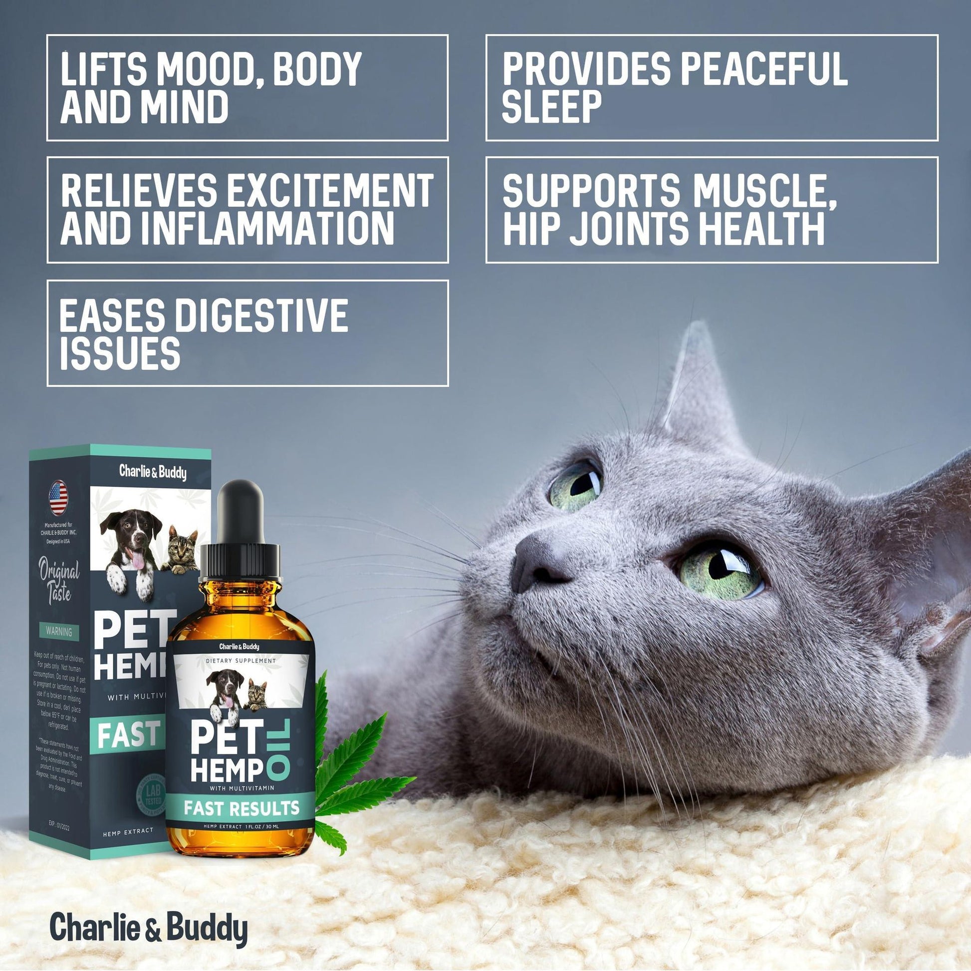 Hemp oil for dogs and cats by PawCounter with benefits like mood lifting and joint support