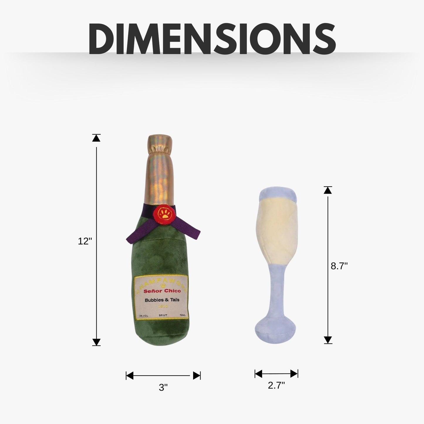American Pet Supplies champagne dog toy set with plush champagne bottle and glass chew toys p