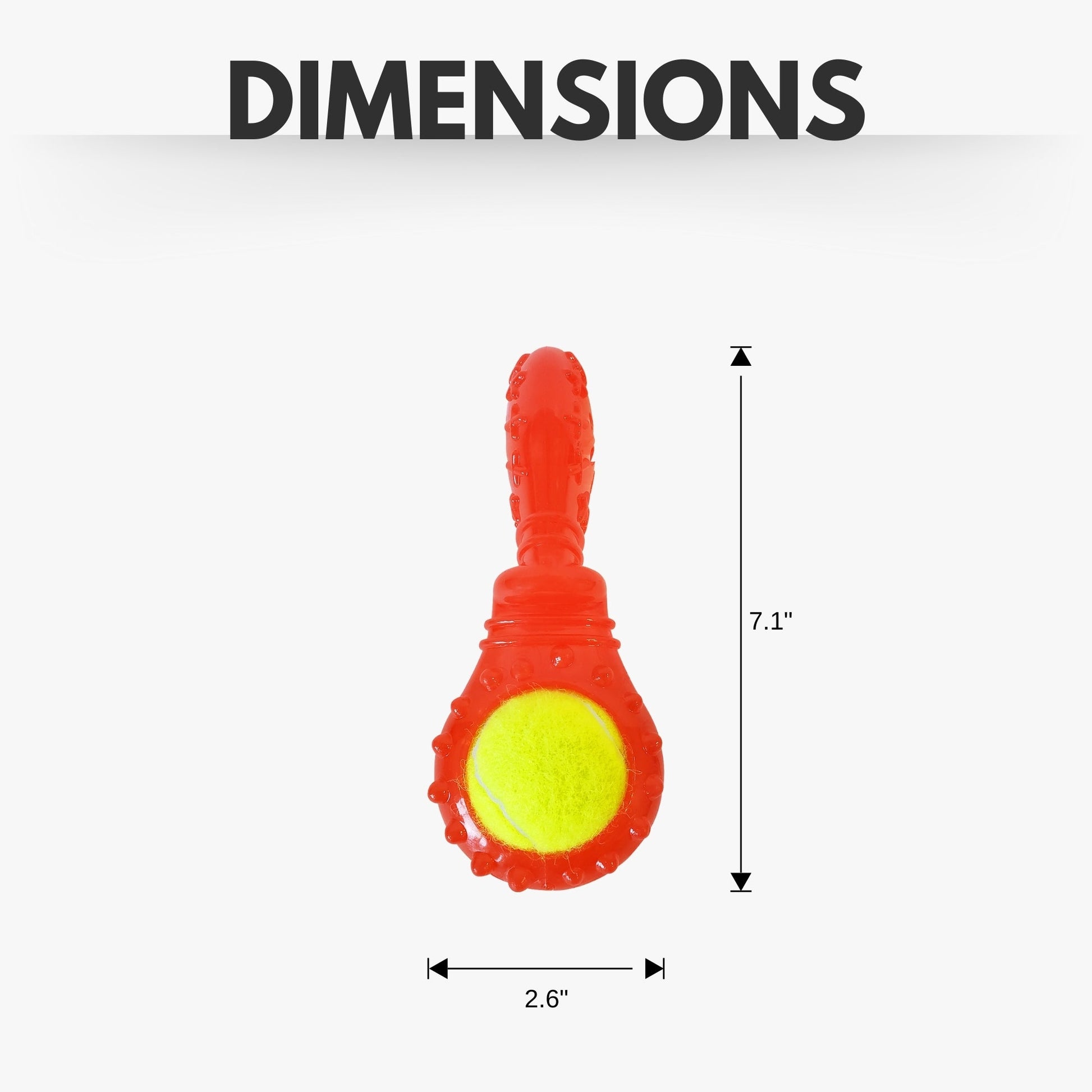 American Pet Supplies TPR Tennis Ball interactive dog chew toy with red handle and yellow ball, measuring 7.1 by 2.6 inches