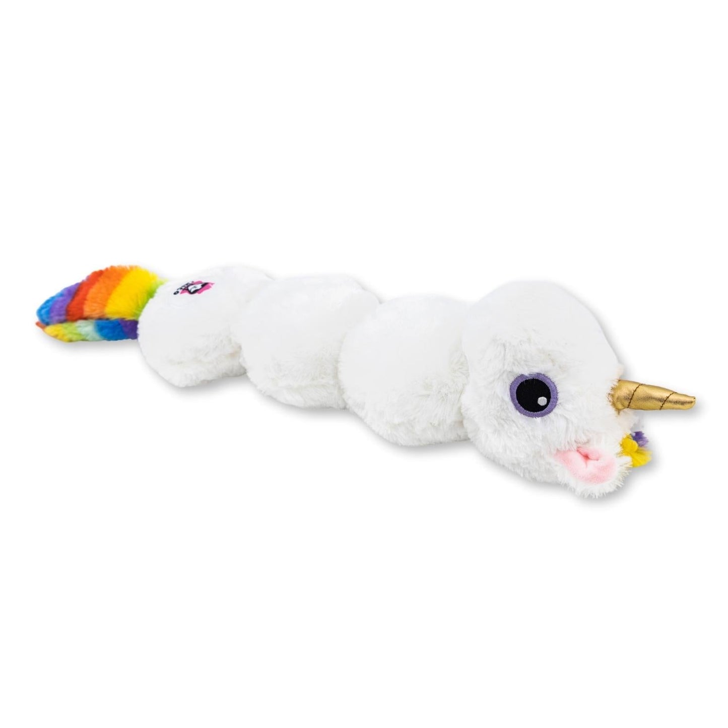 American Pet Supplies unicorn dog toy with squeaker soft plush white caterpillar shape with rainbow tail
