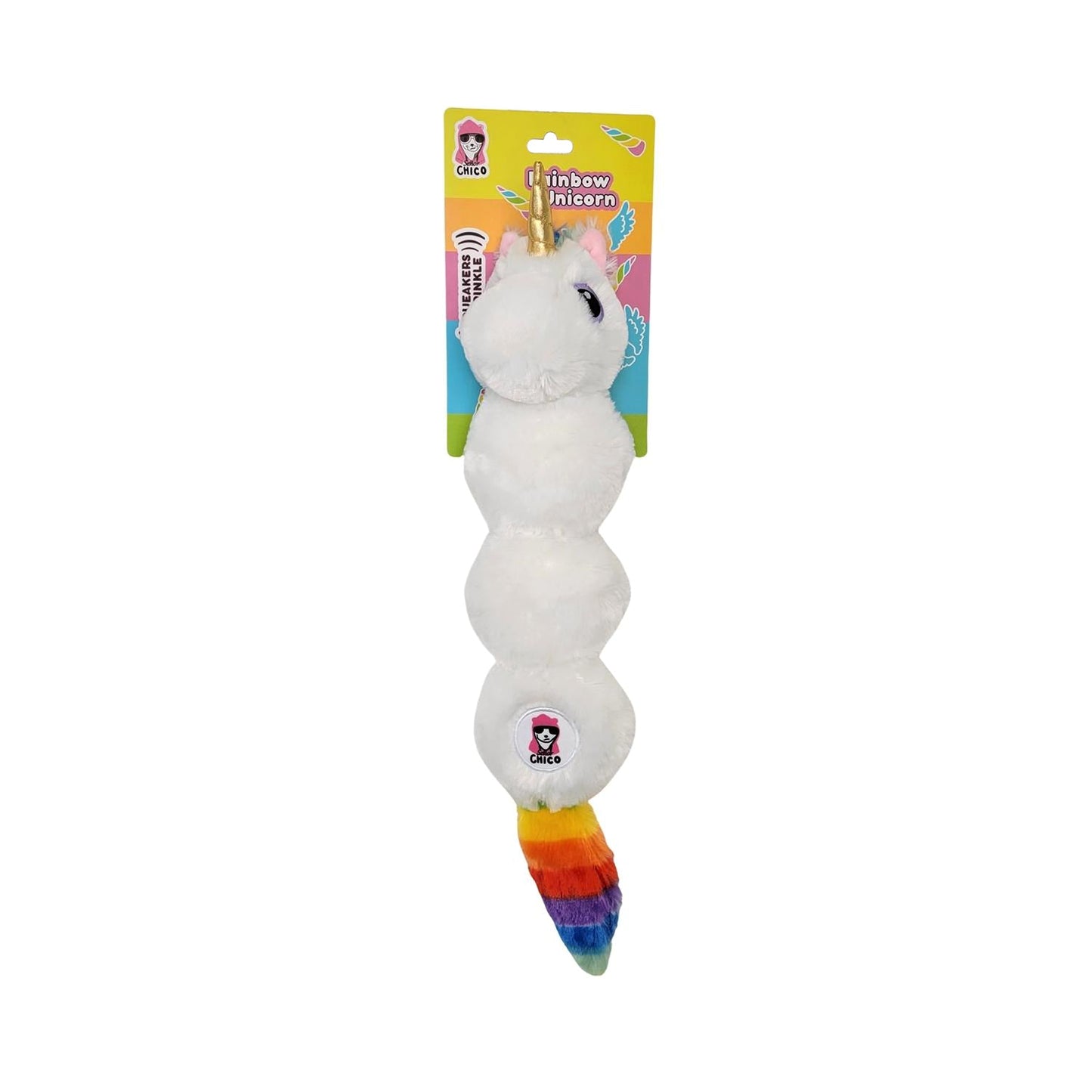 American Pet Supplies unicorn dog toy with squeaker soft plush white body and rainbow tail chew toy