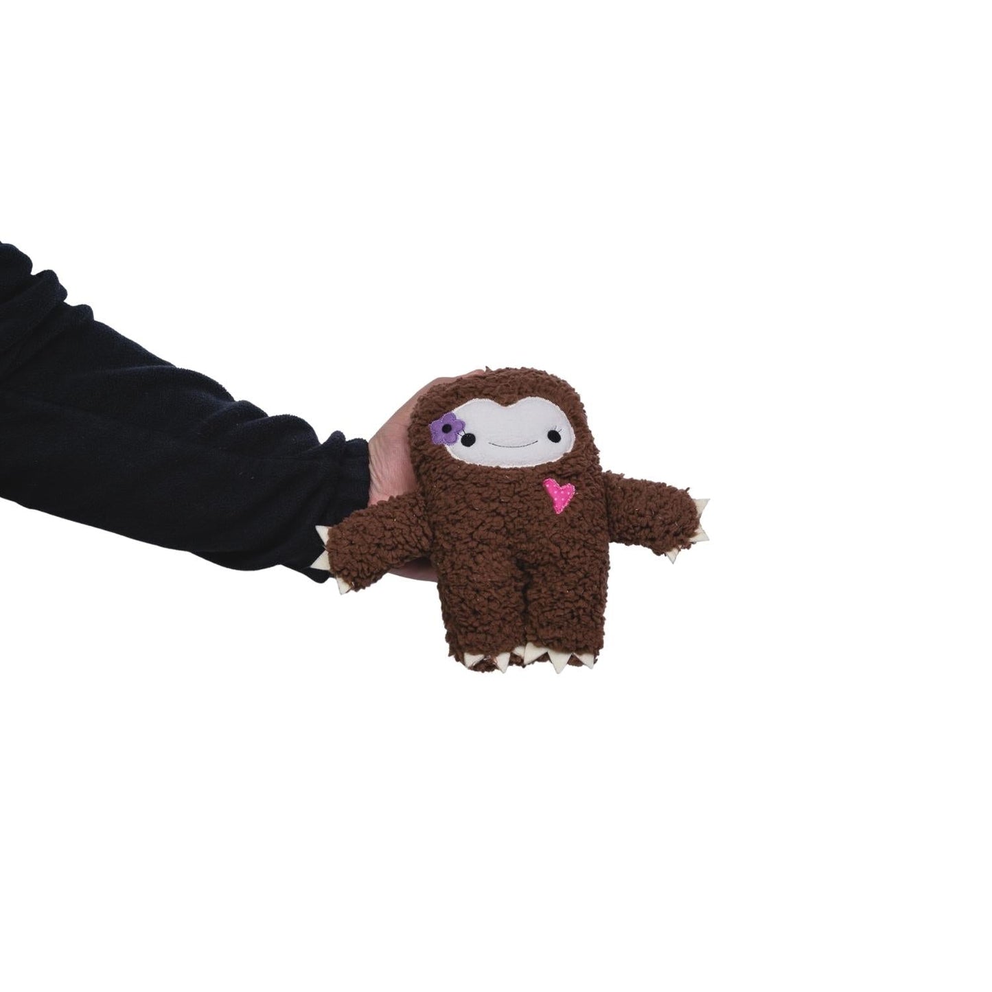 American Pet Supplies yeti plush dog toy set brown fluffy dog chew toy held in hand