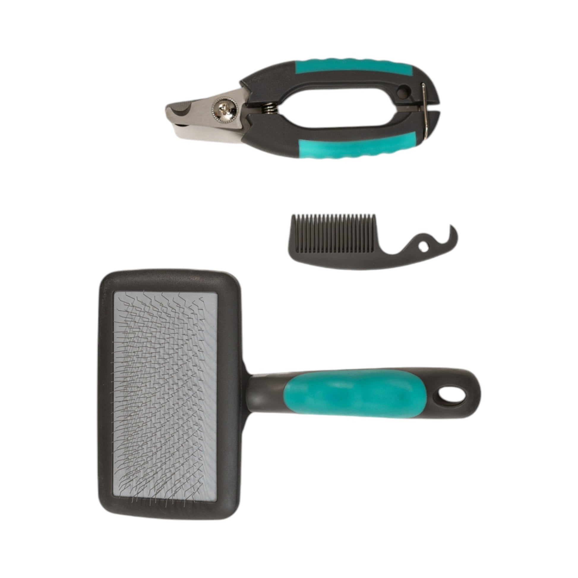 American Pet Supplies dog grooming kit with nail clippers, slicker brush, and small comb