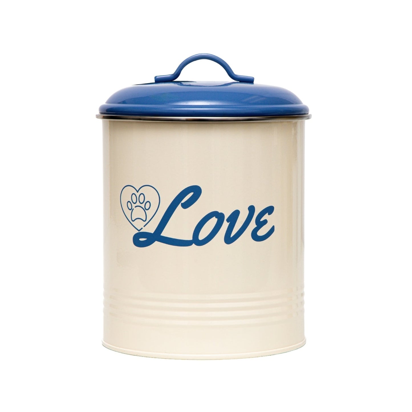 Cream Dog Treat Canister Set with Blue Lid and Love Design for Storing Pet Treats