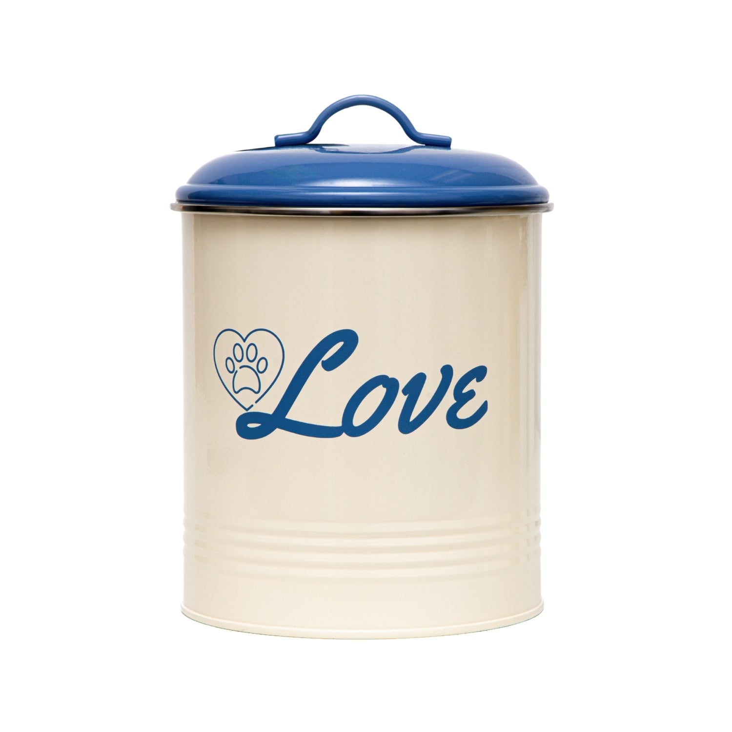 Cream Dog Treat Canister Set with Blue Lid and Love Design for Storing Pet Treats