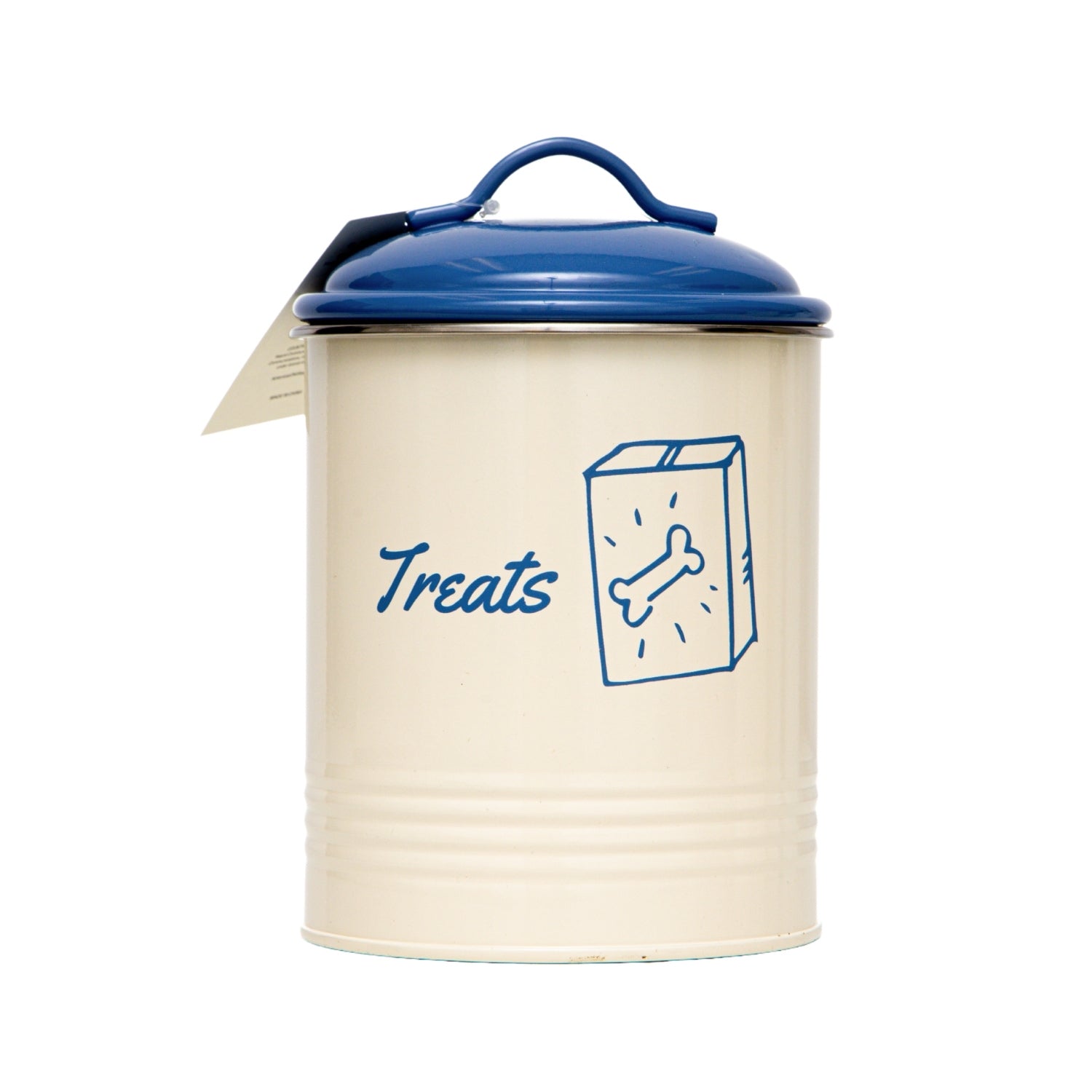 Cream Dog Treat Canister Set with Blue Lid and Bone Design for Storing Pet Treats