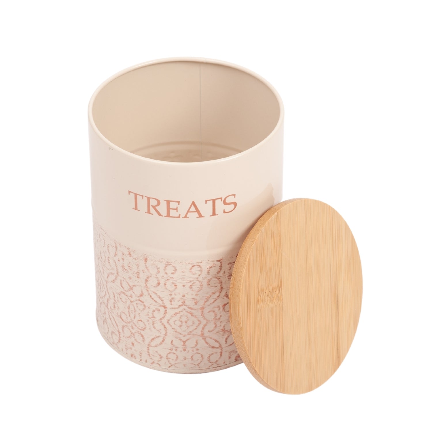 American Pet Supplies treat jar with wooden lid and patterned design dog treat storage canisters