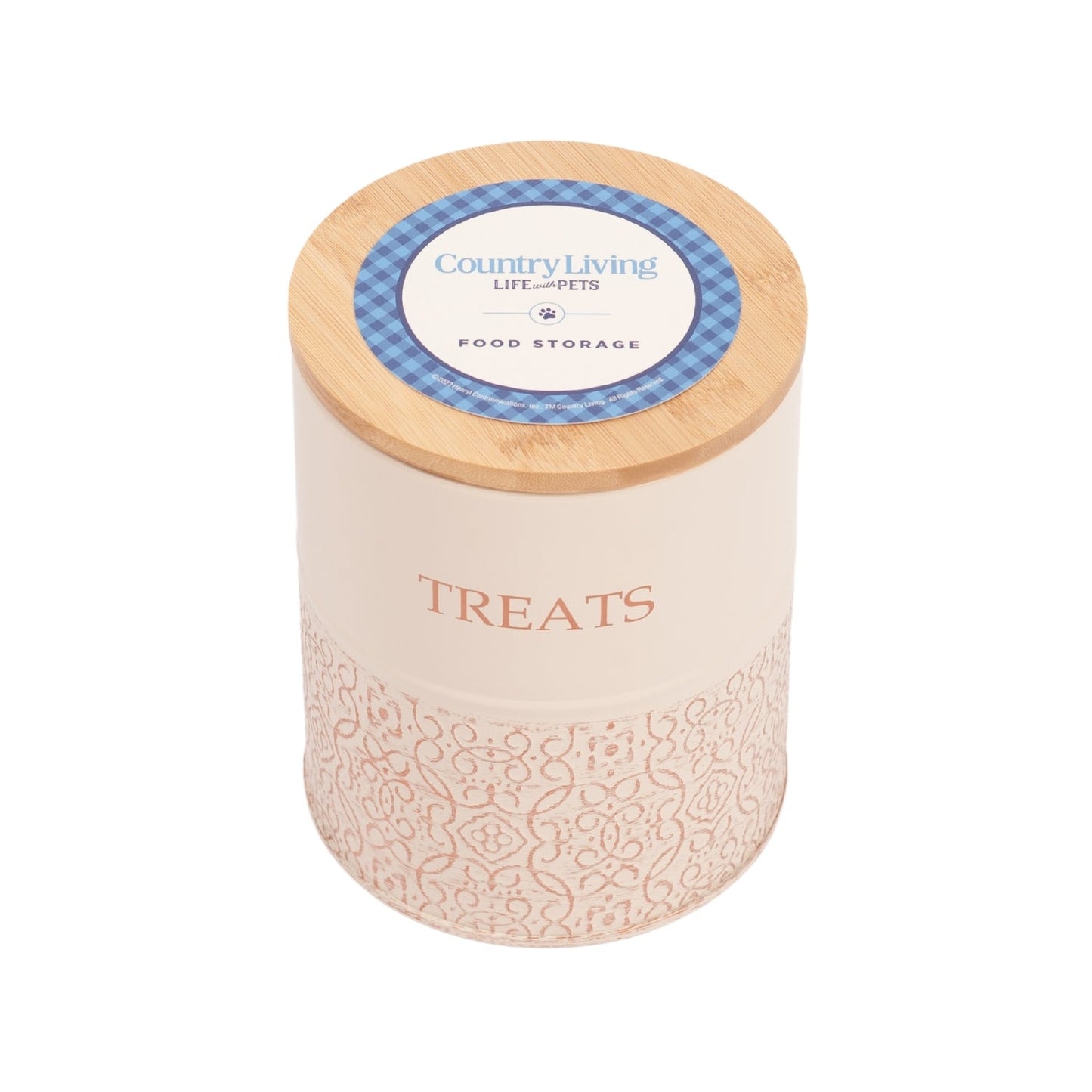 American Pet Supplies decorative dog treat storage canisters with wooden lid and patterned design