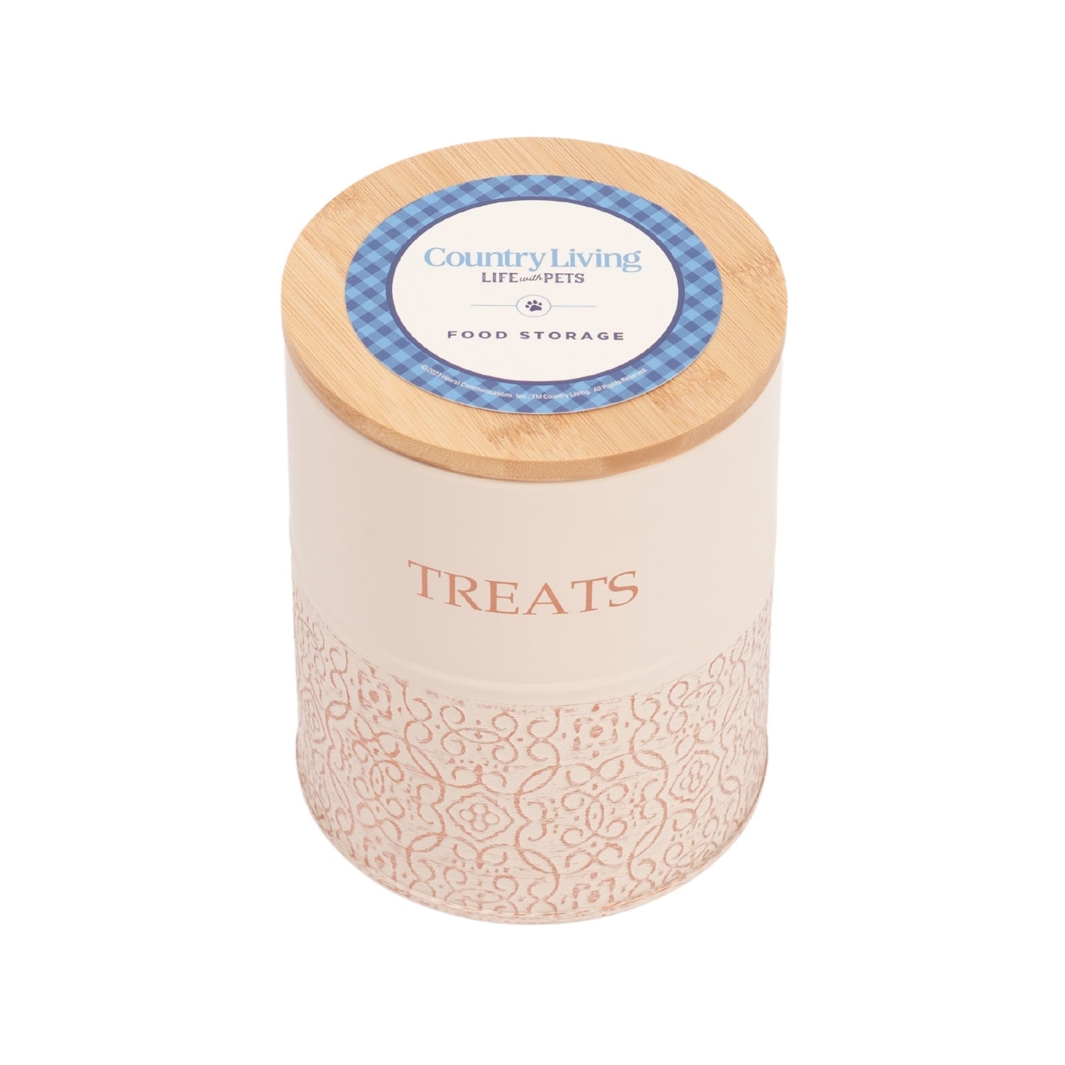 American Pet Supplies decorative dog treat storage canisters with wooden lid and patterned design