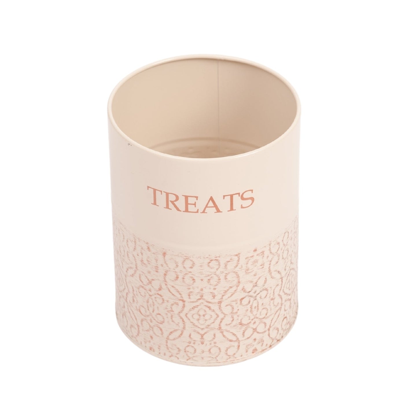 American Pet Supplies beige ceramic treat jar with decorative pattern for dog treat storage canisters