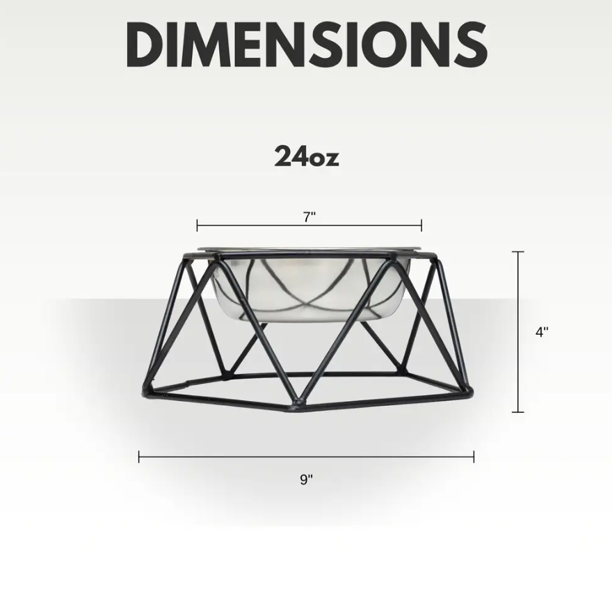 American Pet Supplies elevated dog bowl feeder with black metal frame and stainless steel bowl, 9 by 7 inches