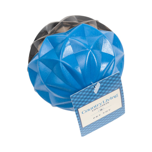 Large geometric dog chew toy in blue and black for durable and engaging playtime