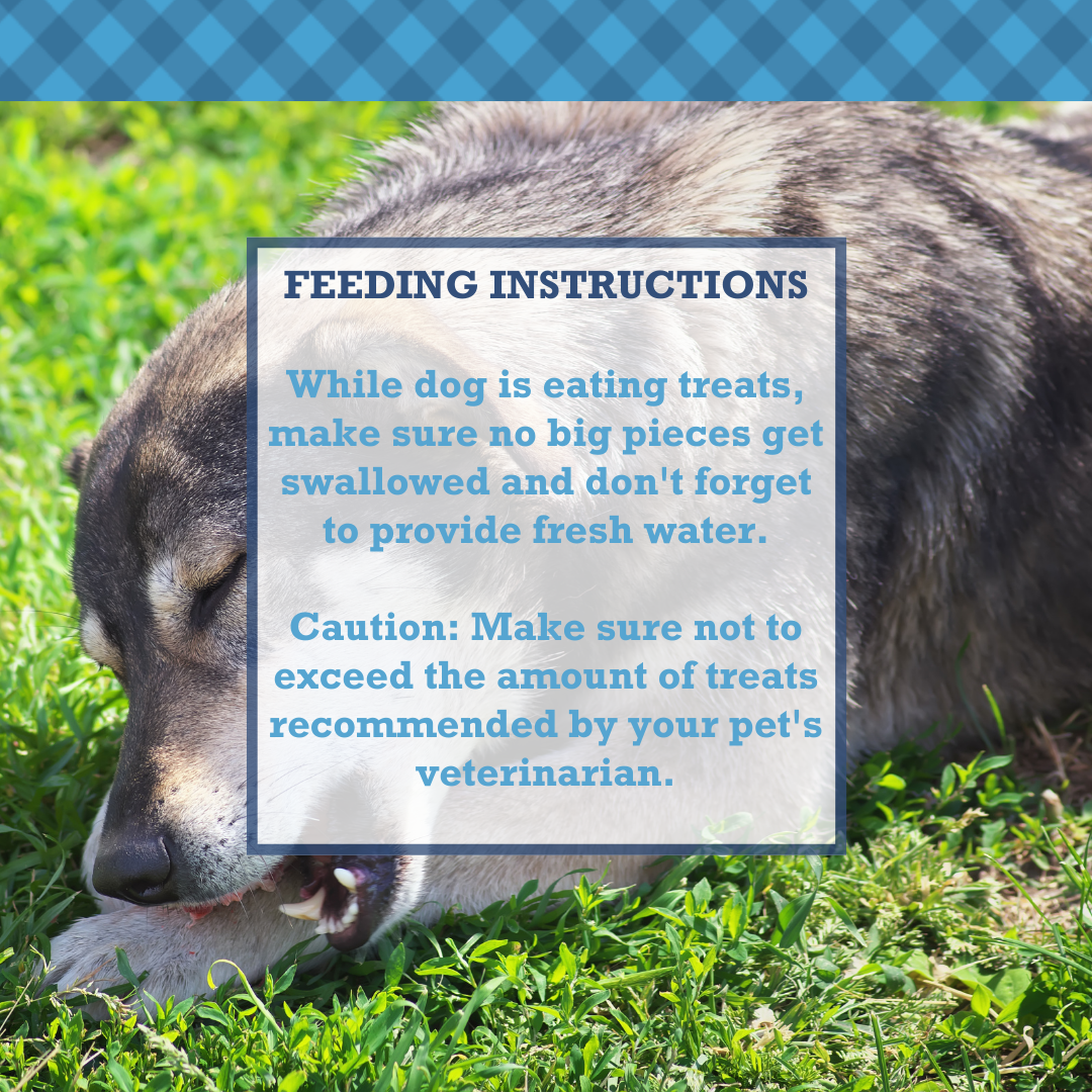 Natural pig ears dog treats with feeding instructions for your pet's safety and enjoyment