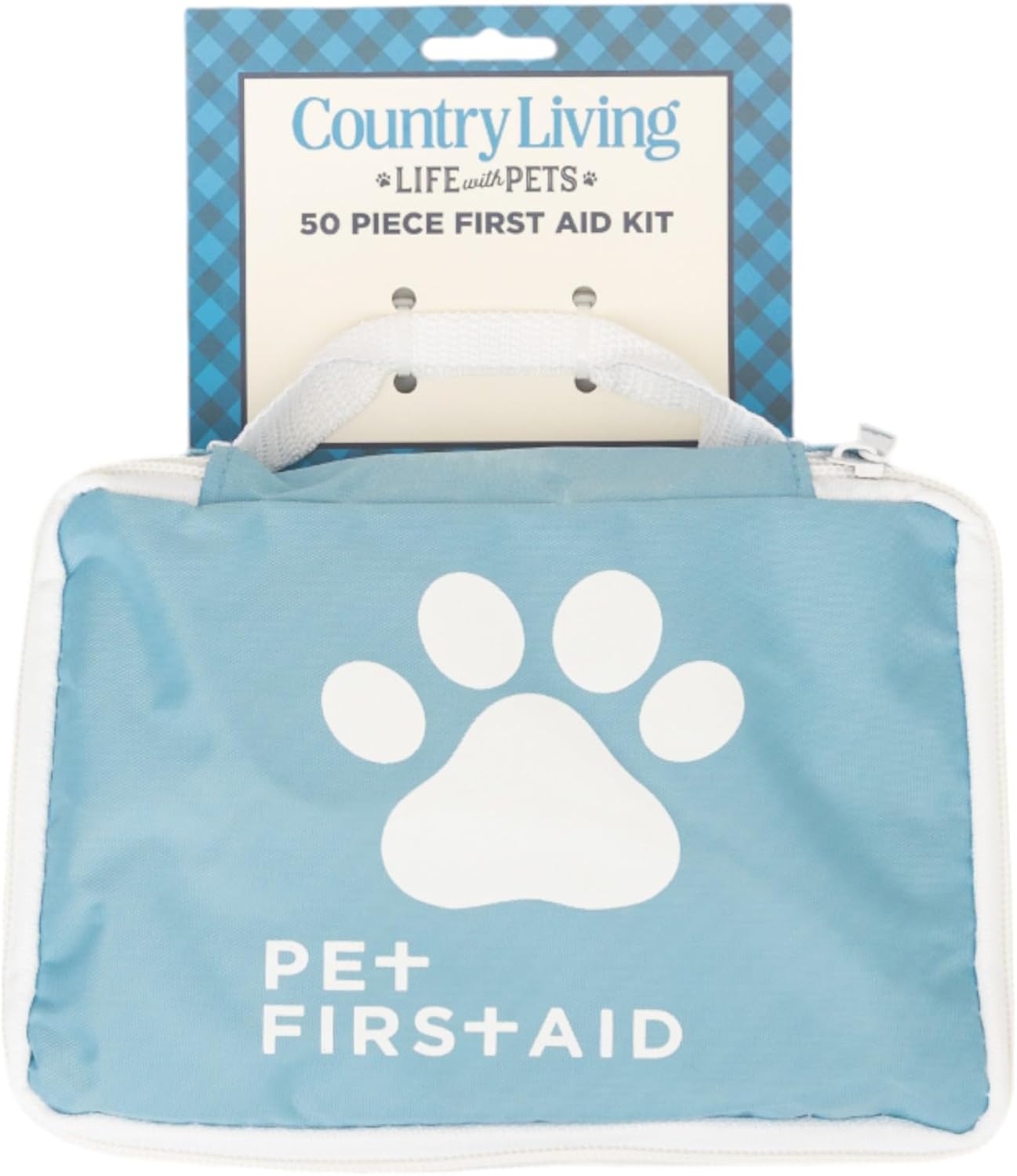 American Pet Supplies pet travel first aid kit with 50 pieces in blue case featuring white paw print